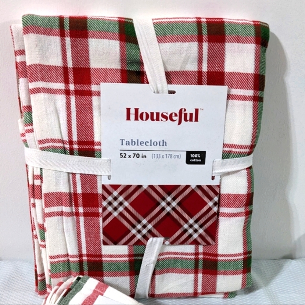 ❤️ NEW Cotton Tablecloth 52x70 by Houseful Red White Green
